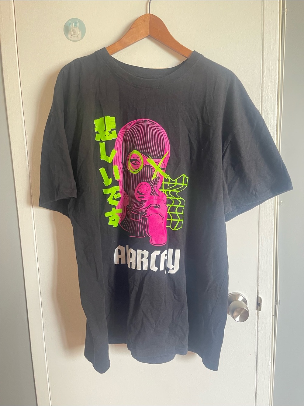 New Womens Black Tee with Neon Pink & Green Graphic Size 2xl 60% Cotton